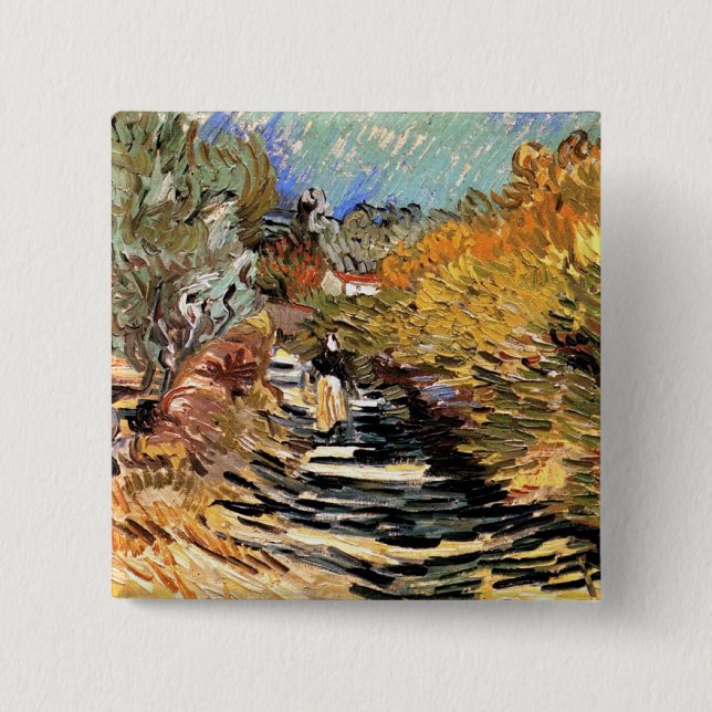 Van Gogh - Eine Straße in Saint-Remy mit weibliche Button (Vorderseite)