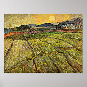 Van Gogh - Feld mit aufstrebender Sonne Poster