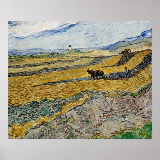 Van Gogh - Feld mit Plowman Poster (Vorne)