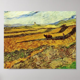 Van Gogh - Feld und Ploughman und Mühle Poster