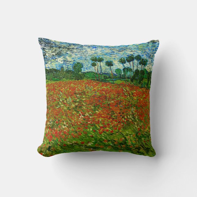 Van Gogh Field with Poppies (F636) Fine Art Kissen (Vorderseite)