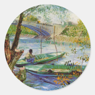Van Gogh - Fischer am Pont de Clichy im Frühling Runder Aufkleber