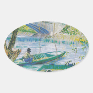 Van Gogh Fischer und Boote in der Pont de Clichy Ovaler Aufkleber