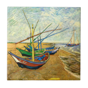 Van Gogh Fischerboote am Strand in Saintes Maries Fliese