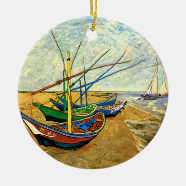 Van Gogh Fischerboote am Strand in Saintes Maries Keramik Ornament (Vorne)