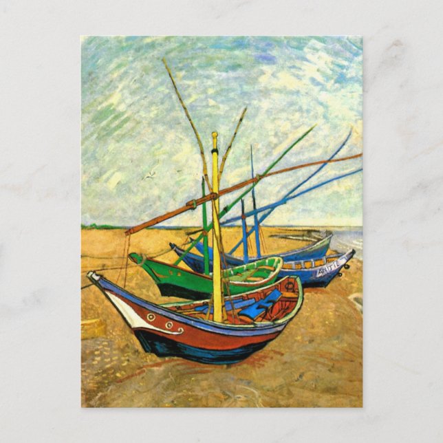 Van Gogh Fischerboote am Strand in Saintes Maries Postkarte (Vorderseite)