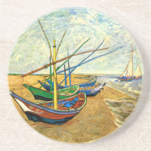 Van Gogh Fischerboote am Strand in Saintes Maries Sandstein Untersetzer