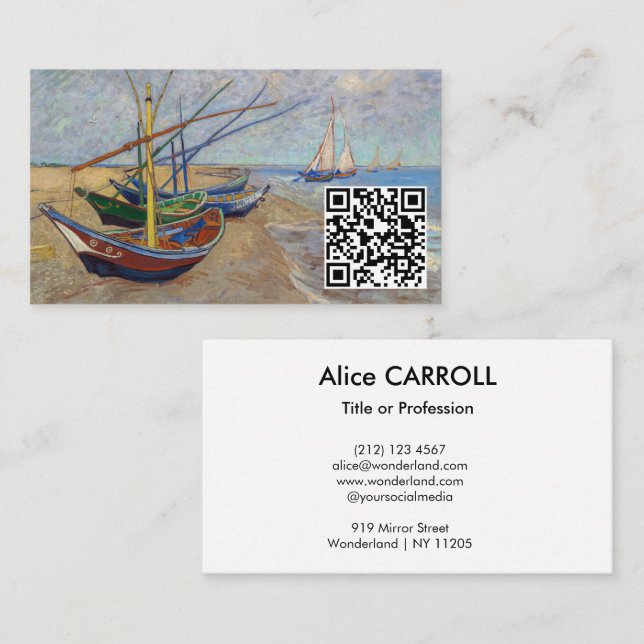 Van Gogh - Fischerboote am Strand - QR-Code Visitenkarte (Vorne/Hinten)