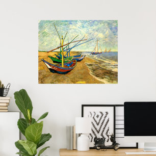 Van Gogh Fischerboote am Strand von Saintes Maries Poster