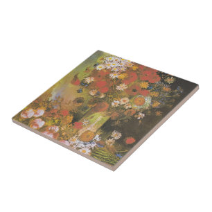 Van Gogh Florales Stillleben Rote Mohnblumen & Ros Fliese