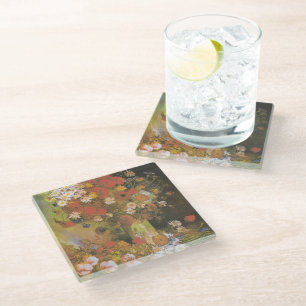 Van Gogh Florales Stillleben Rote Mohnblumen & Ros Glasuntersetzer