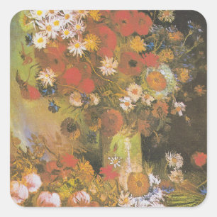 Van Gogh Florales Stillleben Rote Mohnblumen & Ros Quadratischer Aufkleber
