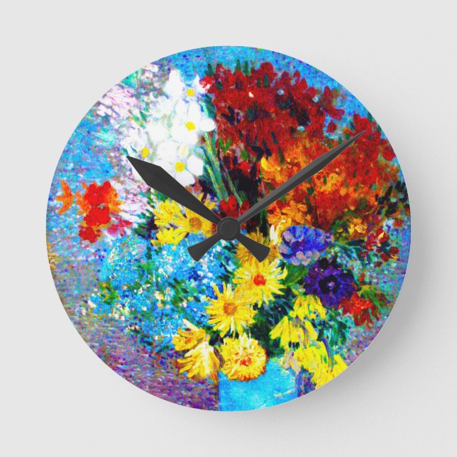 Van Gogh Flowers in a Blue Vase Runde Wanduhr (Vorderseite)