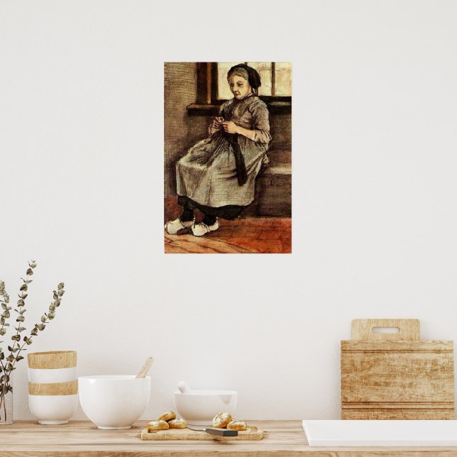 Van Gogh - Frau beim Stopfen von Strümpfen, Poster (Küche)