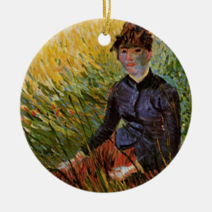 Van Gogh; Frau sitzend im Gras, Vintage-Fine-Art Keramikornament
