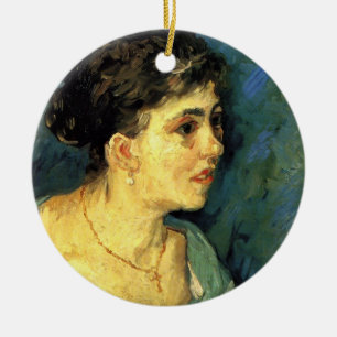 Van Gogh, Frauenportrait in Blau, Vintage Kunst Keramik Ornament