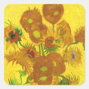 Van Gogh Fünfzehn Sonnenblumen in einer Vase Fine Quadratischer Aufkleber