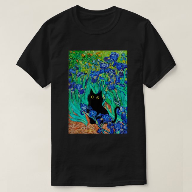 Van Gogh Gemälde Irische Blume Cat Les Iris Cat T-Shirt (Design vorne)
