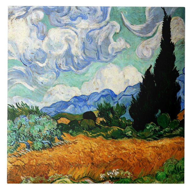 Van Gogh Gemälde, Wheatfield mit Cypress Tree Fliese (Vorderseite)