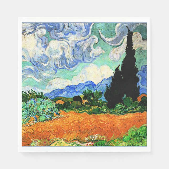 Van Gogh Gemälde, Wheatfield mit Cypress Tree Serviette (Vorderseite)