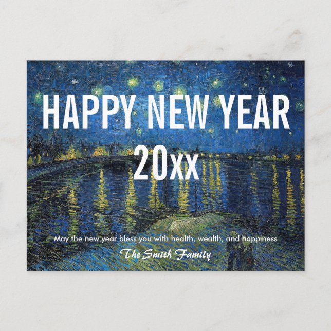 Van Gogh - Happy New Year with Starry Night /Rhone Postkarte (Vorderseite)