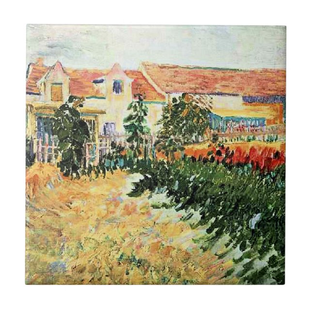 Van Gogh - Haus mit Sonnenblumen Fliese (Vorderseite)