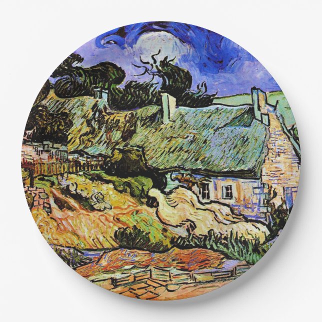 Van Gogh - Häuser mit Strohdächern Pappteller (Vorderseite)