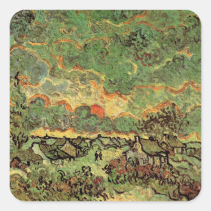 Van Gogh Hütten Cypresses Reminiszenz von Nord Quadratischer Aufkleber