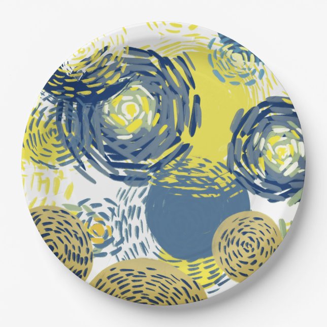 Van Gogh Inspirierte Blues, Gelb, wirbelkissen Pappteller (Vorderseite)