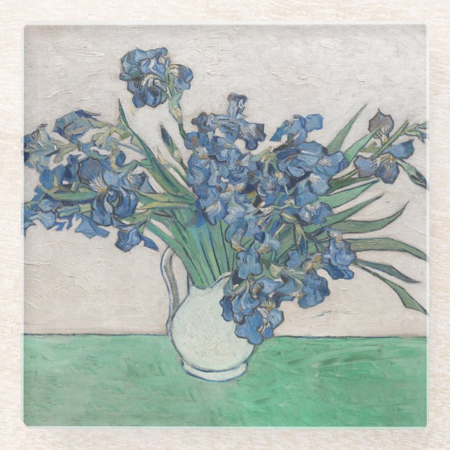 Van Gogh Iris Vase Malerei Impressionismus Glasuntersetzer (Vorderseite)