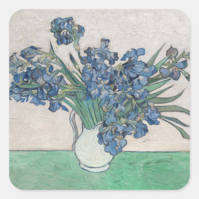 Van Gogh Iris Vase Malerei Impressionismus Quadratischer Aufkleber (Vorderseite)