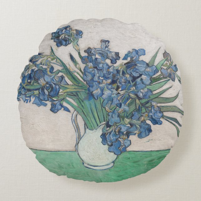 Van Gogh Iris Vase Malerei Impressionismus Rundes Kissen (Vorderseite)
