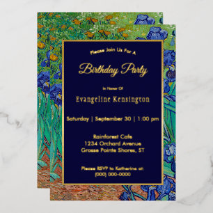 Van Gogh Irises Blumenmalerei Geburtstag Gold Folieneinladung
