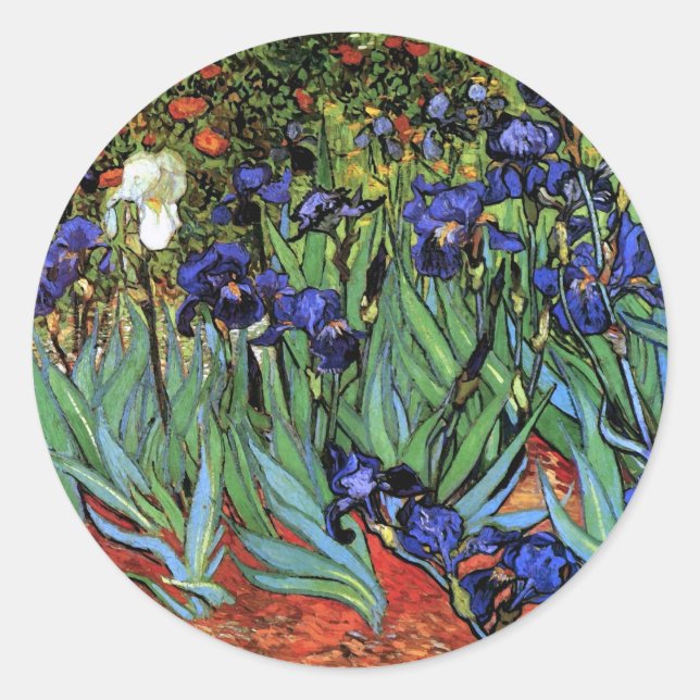 Van Gogh Irises (F608) Vintage Kunstkunst Runder Aufkleber (Vorderseite)