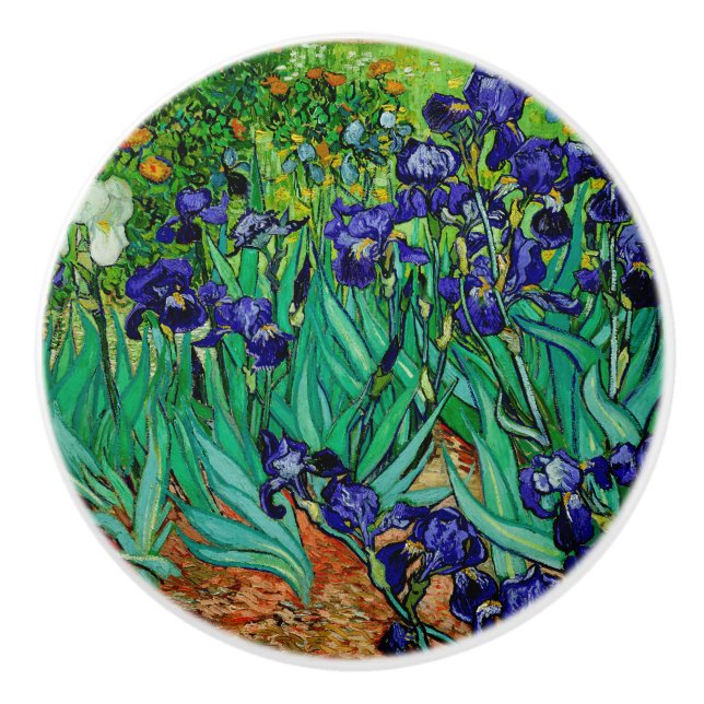 Van Gogh Irises in St. Remy, Deep Lila Keramikknauf (Vorderseite)
