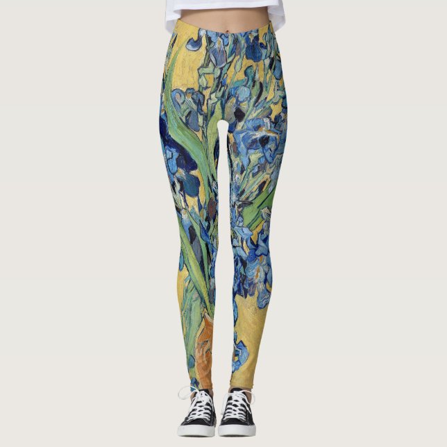 Van Gogh Irises Vase Blue Floral Bouquet Malerei Leggings (Vorderseite)