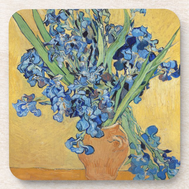 Van Gogh Irises Vase Blue Flowers Bouquet Malerei Getränkeuntersetzer (Vorderseite)