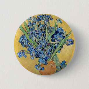 Van Gogh Irises Vase Blue Flowers Vintag Art Button