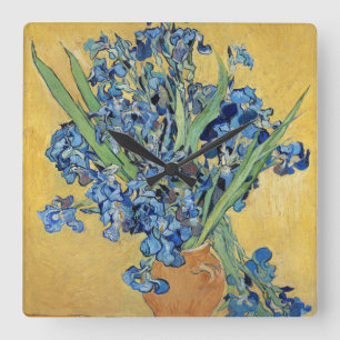 Van Gogh Irises Vase Gold Wall Blue Blumen Kunst Quadratische Wanduhr