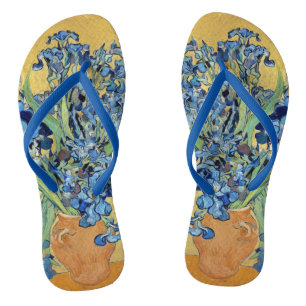 Van Gogh Irises Vase Yellow Background Blume Art Flip Flops