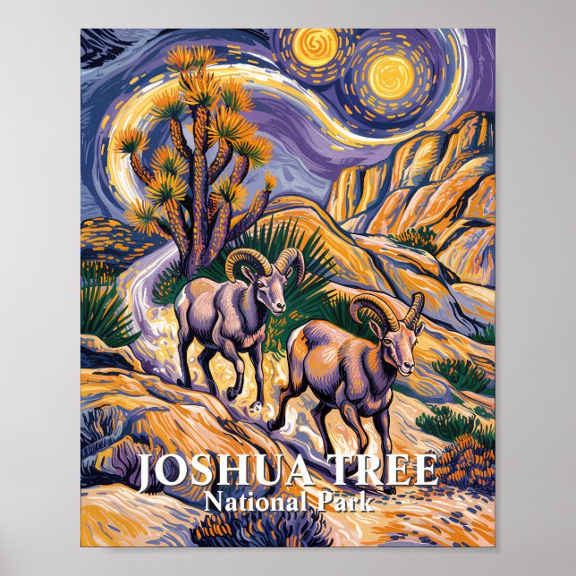 Van Gogh Joshua Tree Wildlife Sheep & Custom Text Poster (Vorne)