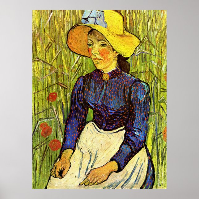 Van Gogh, junge Bauernfrau mit Strohhut Poster (Vorne)