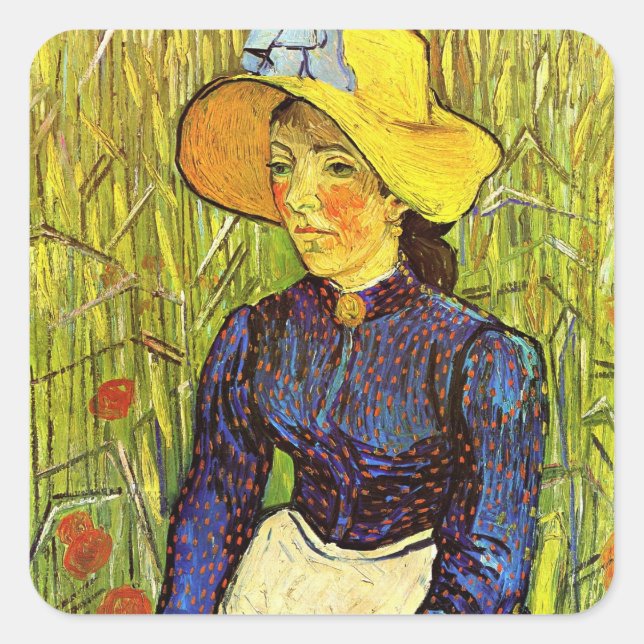 Van Gogh, junge Bauernfrau mit Strohhut Quadratischer Aufkleber (Vorderseite)