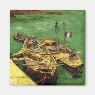 Van Gogh Kai mit Männern, die Sandkähne entladen Magnet