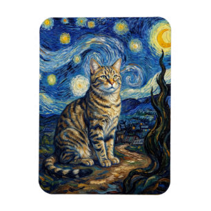 Van Gogh Katze Sternennacht Impressionistische Kun Magnet