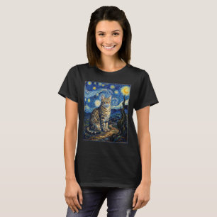Van Gogh Katze Sternennacht Impressionistische Kun T-Shirt