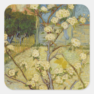 Van Gogh Kleiner blühender Birnbaum (F405) Quadratischer Aufkleber