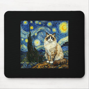Van Gogh Kunst Sternennacht - Lustige Ragdoll-Katz Mousepad