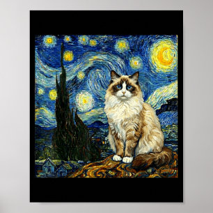 Van Gogh Kunst Sternennacht - Lustige Ragdoll-Katz Poster