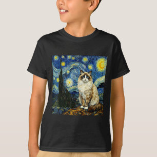 Van Gogh Kunst Sternennacht - Lustige Ragdoll-Katz T-Shirt